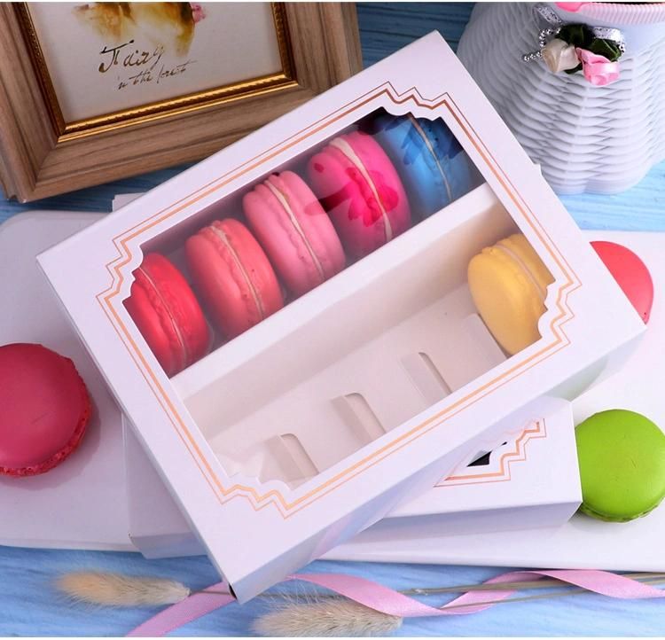 Wholesale Customization White Cookie Package Box with Grid for 5 Macarons or Biscuits Candies Cookies Container Macaron with Clear Window Cardboard Tray Packing