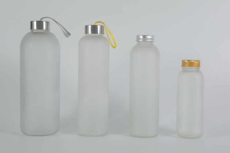 Frosted Sand Blasting Drinking Glass Mineral Warter Bottles 300ml 500ml 750ml Glass Bottle 1L