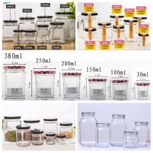 Wholesale Empty Square Clear Food Storage Container Honey Glass Jar with Metal Lid