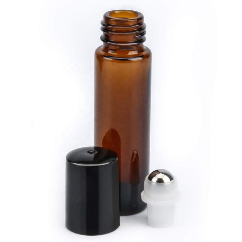 Perfume Essential Oil Packaging 5ml 10ml Brown Transparent Clear Amber Blue Cosmetic Roll on Glass Roller Bottle with Roller Ball Black Plastic Cap