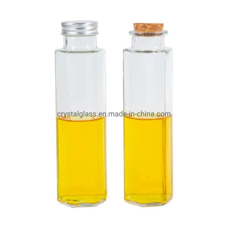 Custom-Made 300ml 10oz Hexagonal Glass Cold-Brewing Tea Ice Tea Bottle with Cork or Aluminium Lid