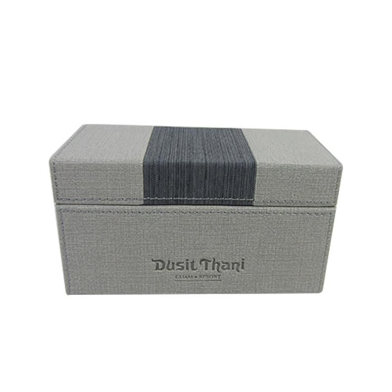 Grey Leatherette Tea Storage Box and Coffee Box with Lid