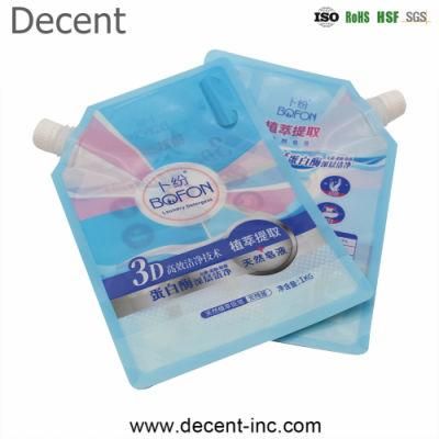 Printed Logo Transparent Window Plastic Packaging Bags with Spout for Cleaning Liquid Packaging