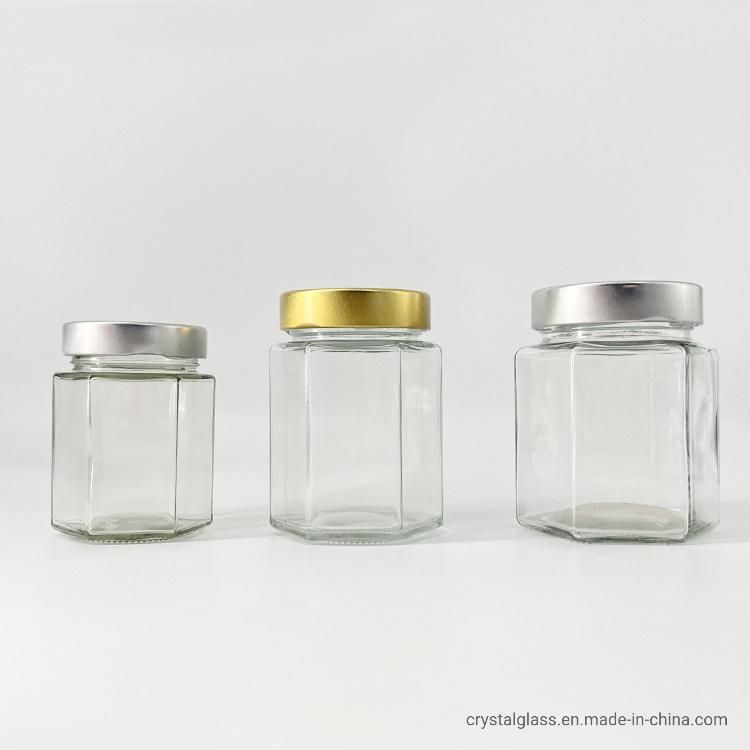 280ml 380ml 500ml Hexagon Empty Glass Food Storage Jar for Canning with Metal Lid