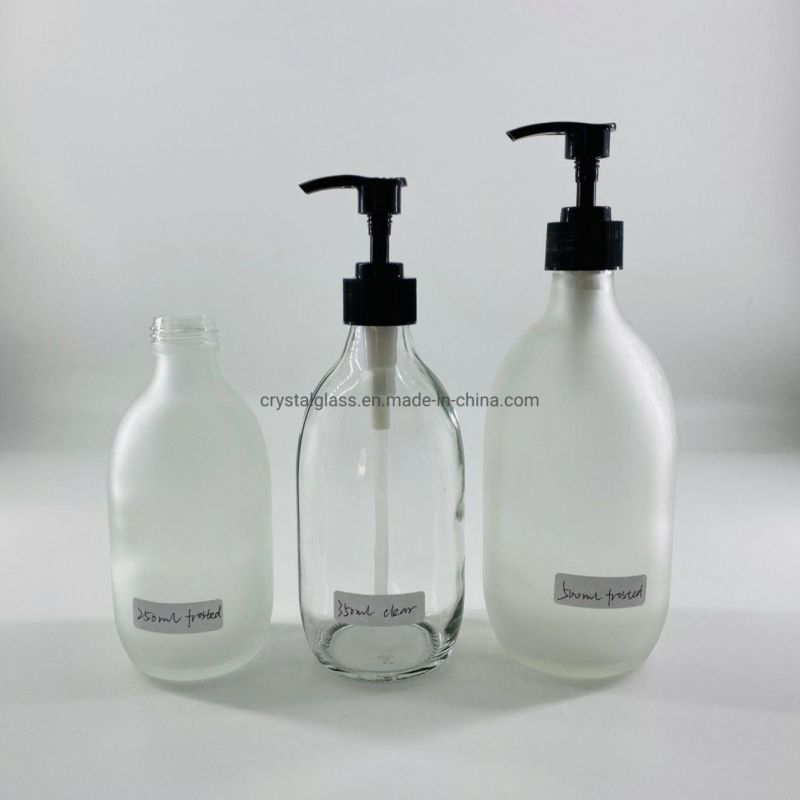 500ml Frosted Clear Glass Bottle with Black Press Pump for Hand Sanitizer or Liquid Soap