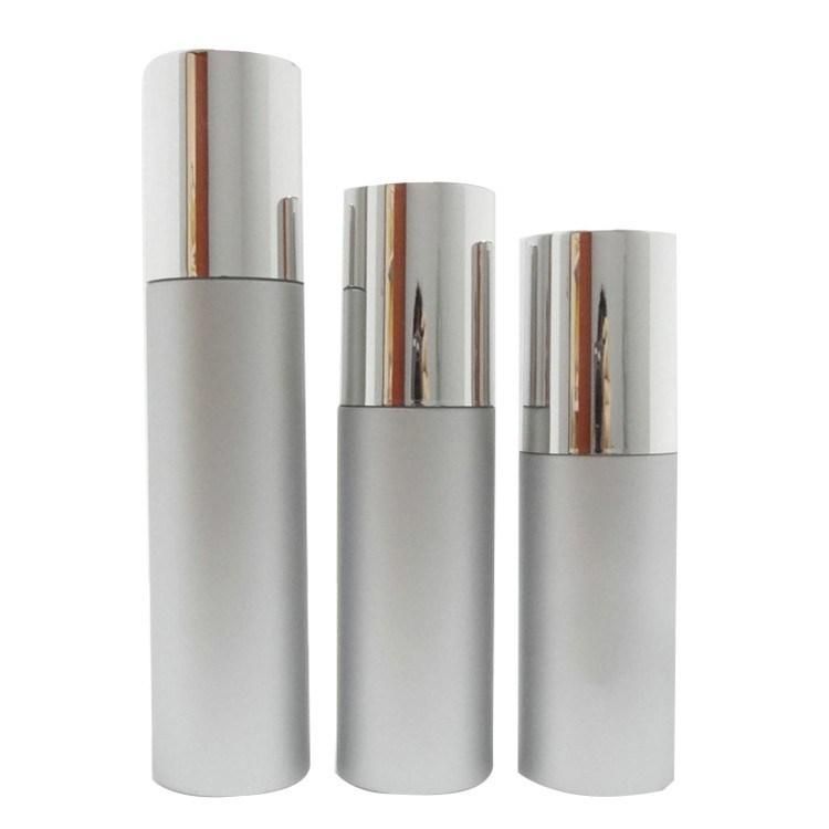 Silver Color Frosted Round Plastic Skincare Bottle