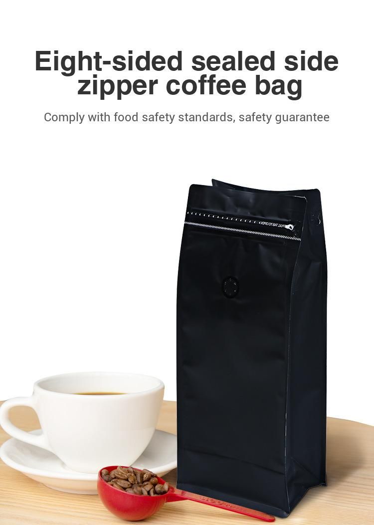 Matte Black Package One Way Valve Stand up Pouch/Aluminum Foil Packaging Zip Lock Mylar Storage Coffee Bags