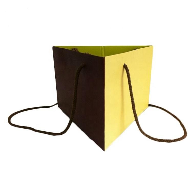 Custom Shape Bag Triangle Paper Folded Standing Special Type Cardboard Paper Gift Shopping Flower Plant Bag