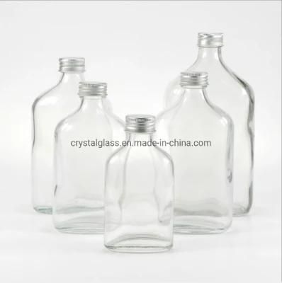 250ml 350ml 500ml Empty Clear Glass Flask Bottle with Golden Lid Wholesale