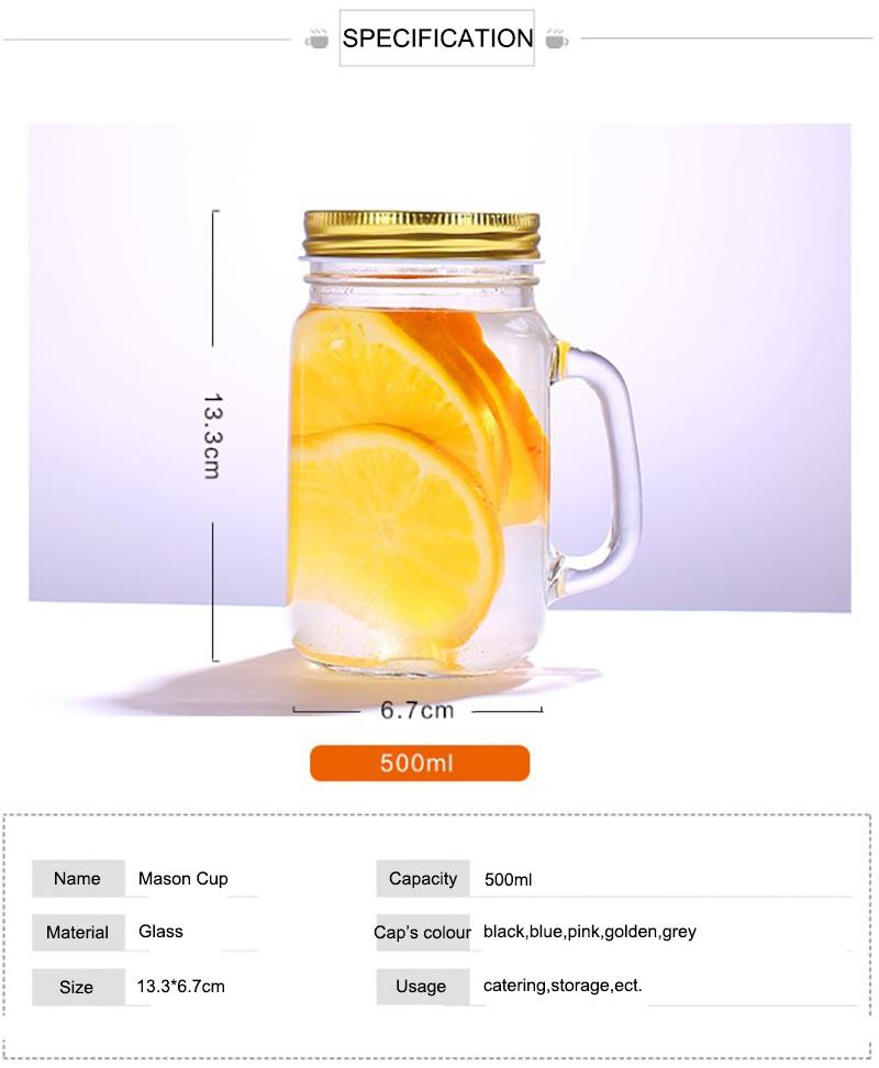 Customize Logo High Quality Exquisite Popular Mason Jar Glass with Handle