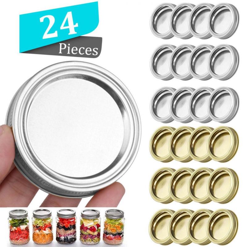 Custom Logo Regular Mouth 70mm Mason Jar Canning Lids, Reusable Leak Proof Split-Type Silver Lids with Silicone Seals Rings