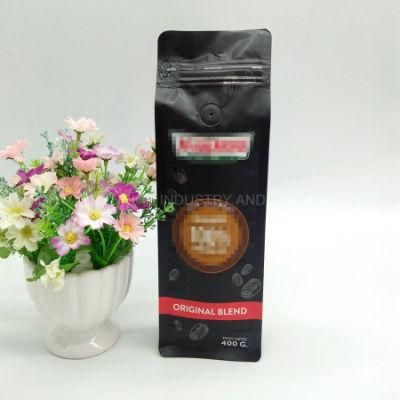 400g Matt Black Plastic Aluminum Foil Coffee Packaging Bag with Valve