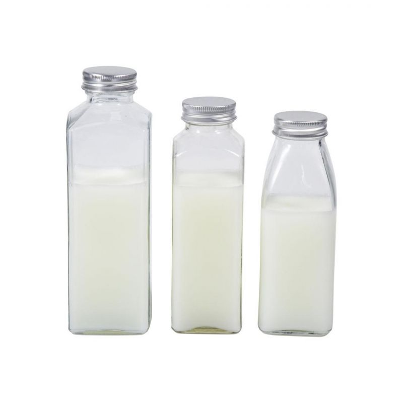 French Square Glass Bottle for Beverage/Fruit Juice/ Milk /Water 950ml 500ml 300ml 250ml