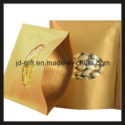 Resealable Kraft Paper Packaging Bag with Oval Window (15*22+4cm)