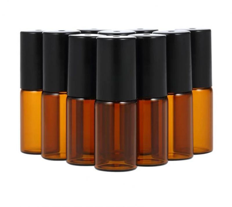 5ml Amber Glass Essential Oil Bottles Roll on Jar with Stainless Steel Roller Ball Essential Oils Bottle with 3ml Dropper