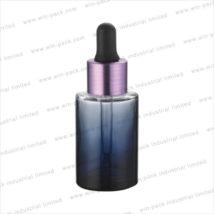 Glass Dropper Bottle Transparent Purple Color with Flat Shoulder Glass Bottle 30ml/40ml/60ml Shiny Silver Alum Collar Bottle