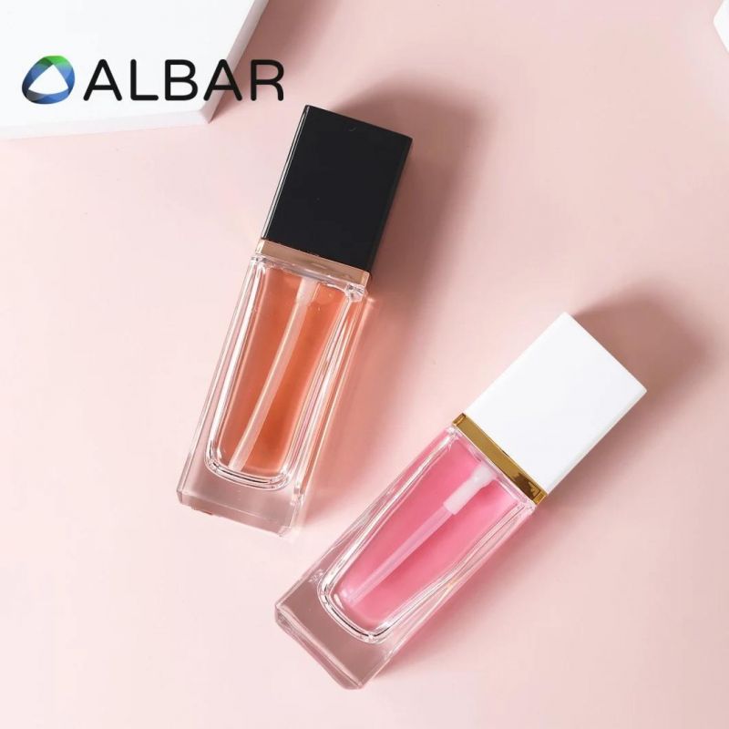 Transparent Slim Square Flat Shoulder Perfume Fragrance Glass Bottles with Black Pumps