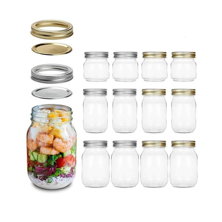 8oz 12oz 16oz 32oz Empty Wide Mouth Mason Jar Glass Honey Beverage Jam Jar with Metal Lids