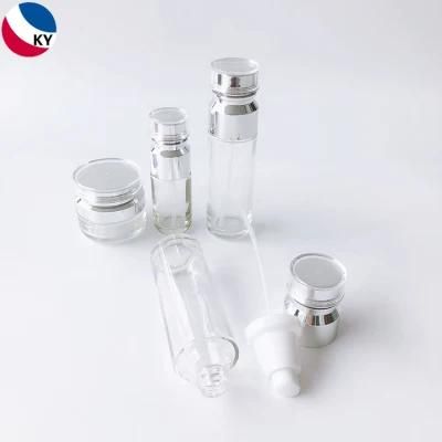 1oz 2oz Luxury Cosmetic Packaging Sets Round 50g 30ml 50ml 100ml Cream Jar Clear Glass Pump Bottle with Acrylic Pump Cap