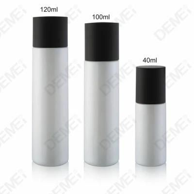 40/100/120ml 50g Cosmetic Skin Care Packaging White Straight Round Toner Lotion Glass Bottle and Cream Jar with Black Cap