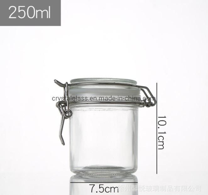 Small Size Wholesale Glass Food Storage/Candy Jar with Clip 200ml