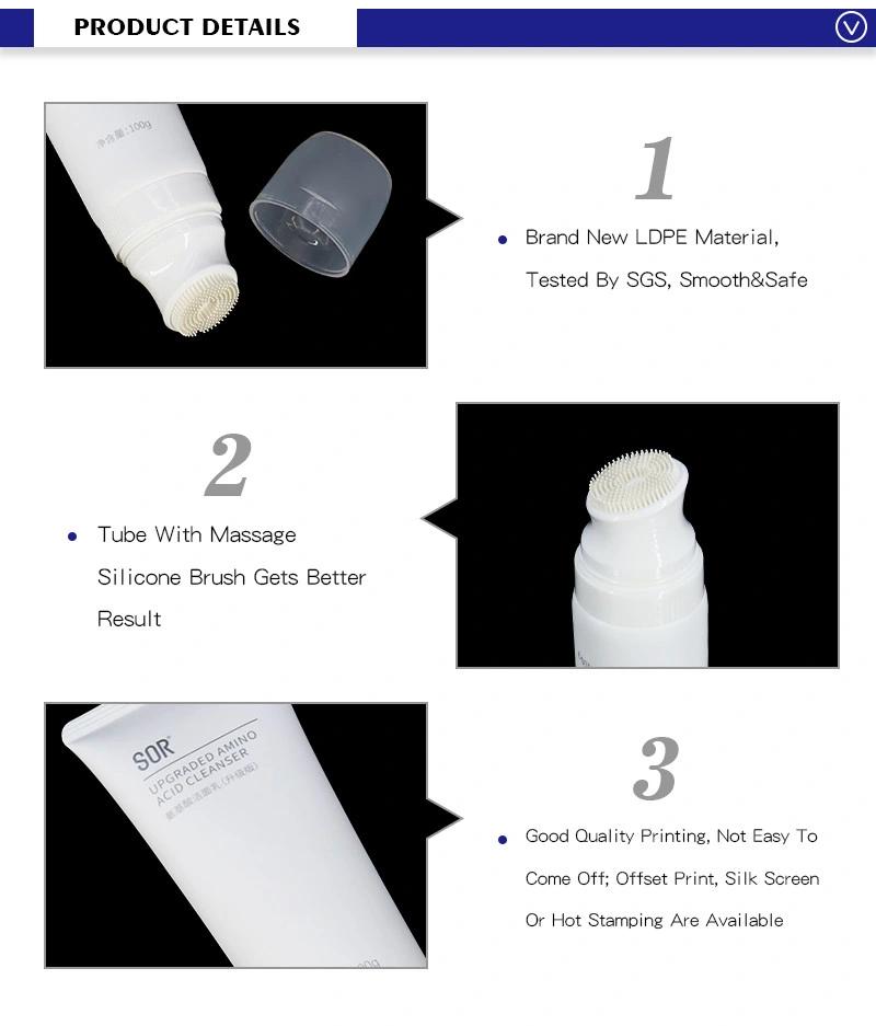 Skincare Packaging LDPE 100ml Plastic White Matte Face Wash Cosmetic Tube with Brush
