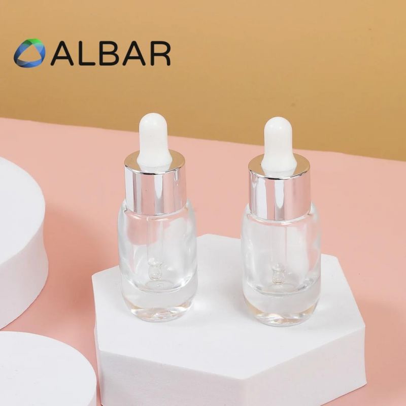 20ml Silver Cap Clear Round Short Glass Bottles for Serum and Makeups with Droppers