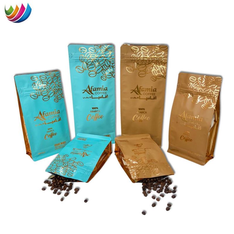 Custom Printed 250g 500g 1kg Stand up Box Bottom Roasted Coffee Bean Pouch Bag with Zipper Coffee Pouch