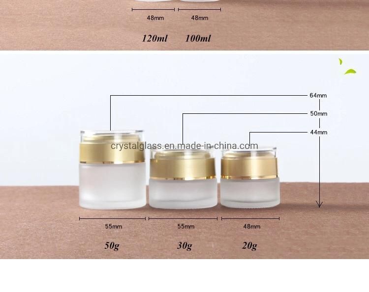 Luxury Glass Cosmetic Packaging Set in Freosted Glass and Gold Caps