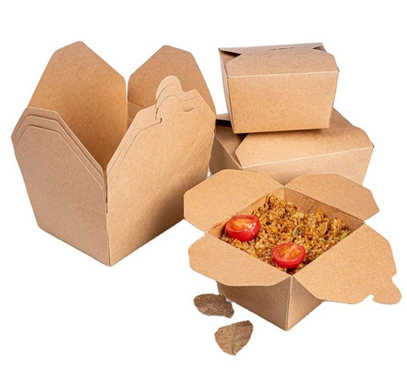 Disposable Fast Food Packaging Salad Lunch Box Kraft Paper Takeaway Bento Food Box