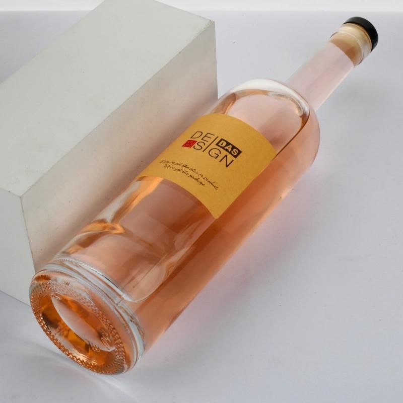 Custom Glass 750ml Whiskey Wine Container Bottle with Cork for Spirits Liquor Gin Brandy Vodka Rum