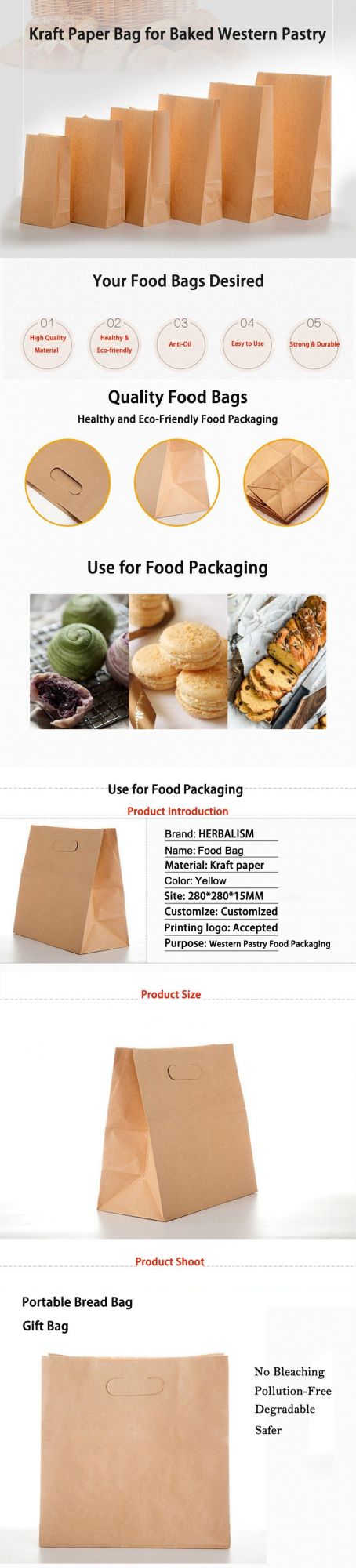 Recycled Kraft Fast Food Bread Hamburg Sandwich Disposable Paper Bag