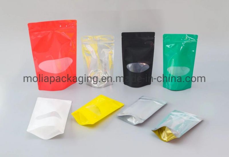 Factory Customized Plastic Bags/Stand up Sealing Bags Food Grade with Zipper and Tear Notches/Clear Oval Windows