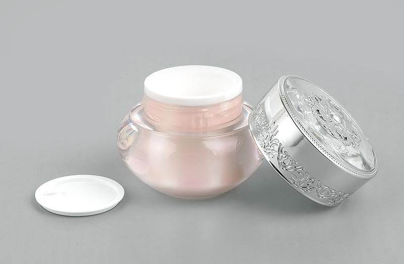 Pink Luxury Empty Skincare Acrylic Jar with Silver Lid Plastic Containers for Cosmetics Cream