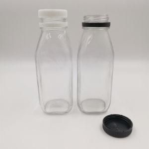 French Square Juice Water Beverage Glass Bottle with Plastic Cap