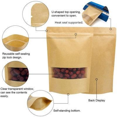 Wholesale Cheap Recycled Nuts Packaging Pouch Brown Kraft Paper Zipper Bag Wit