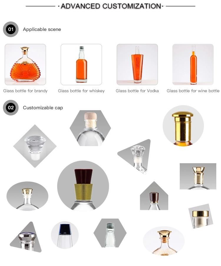 500ml 700ml 750ml High Quality Clear Fashion Glass Bottle Different Shapes Cylinder Empty Cork Vodka Bottles for Sale