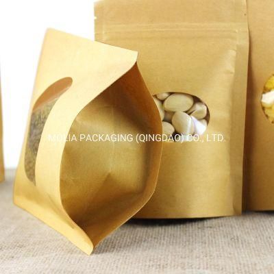 Degradable Customized Brown Stand up Kraft Paper Ziplock Bag with Clear Window for Food Packaging Bag