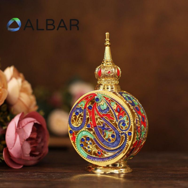 Arabian Attar Oud Handmade Zinc Colorful Perfume Bottles with Glass Hollow Tube Thick Bottom