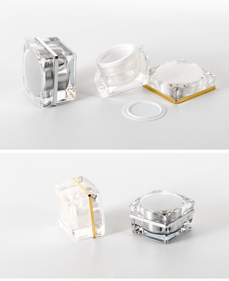 5g 10g Square Empty Plastic Jar with Gold Metalic Rim