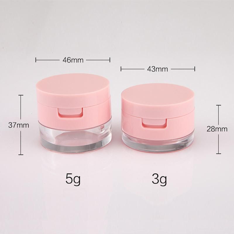 3G 5g Pink Makeup Packaging Custom Logo Plastic Empty Round Transparent Loose Powder Jar with Sifter and Puff