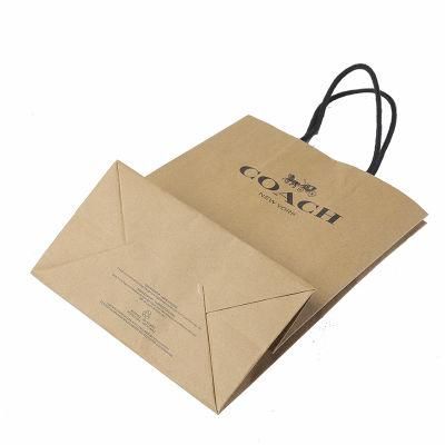 Customized Logo Design Brown Patch Handle Kraft Craft Paper Bag