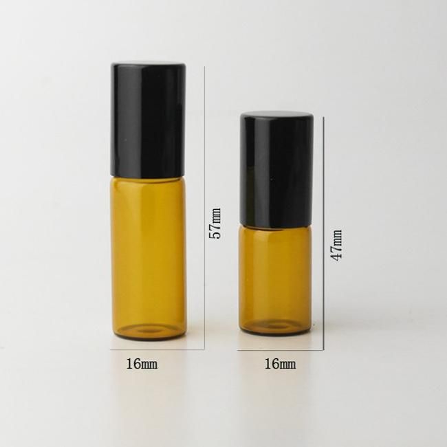 2ml 3ml 5ml Small Amber Color Glass Roll on Bottle with Black Cap for Essential Oil Perfume Fragrance Sampler Collection