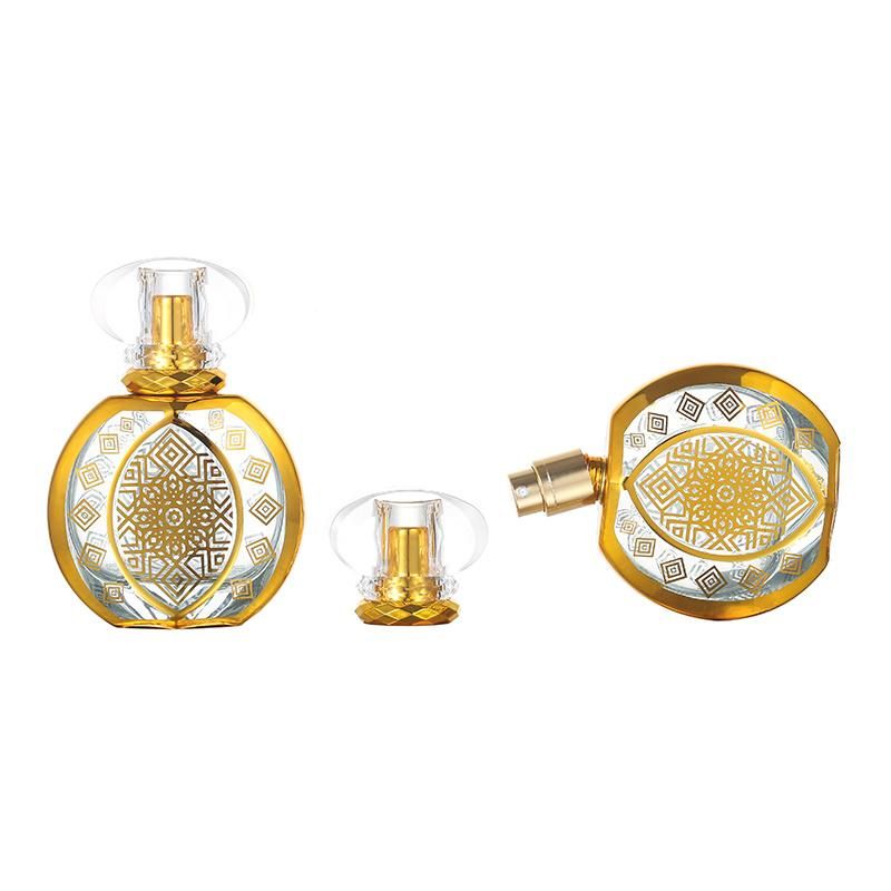 Luxury Golden Pattern Crystal Perfume Bottle 50ml Round Atomizer Perfume Bottle