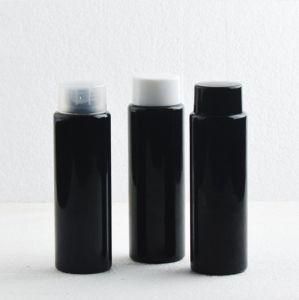 150ml Pet Plastic Flat Shoulder Shiny Black Color Cosmetic Shampoo Bottle with Double Wall Screw Cap