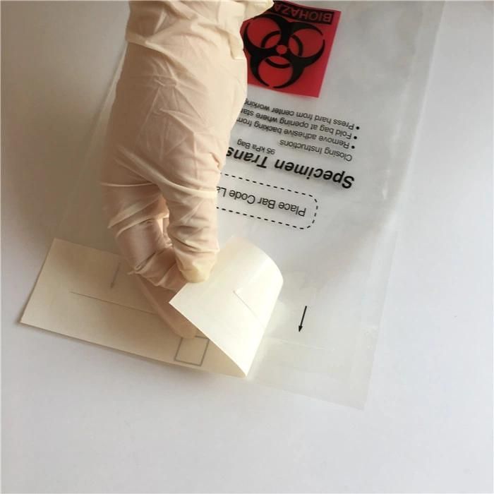 2021 Hot Sale 3wall LDPE 95kpa Bio Hazard Zipper Bags 95kpa Absorbent Specimen Transport Bag for Lab Hospital Medical Use