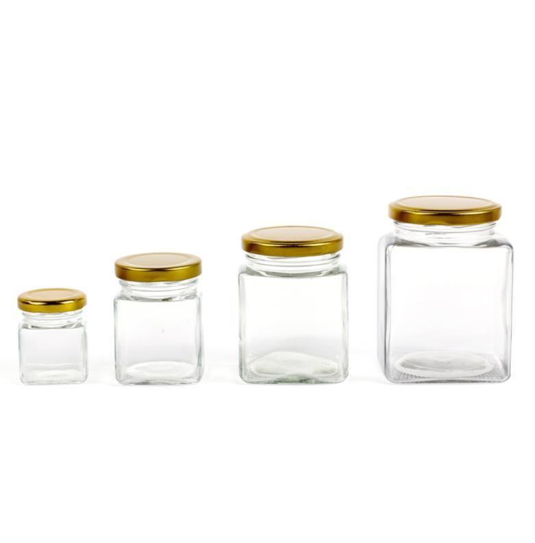 Square Empty Custom Logo Printing Glass Jar for Honey Jam Jelly Sauce with Metal Lids 80ml 100ml