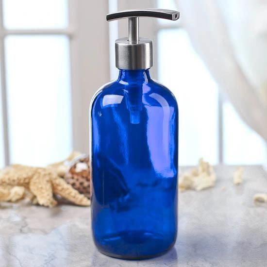 350ml 500ml Cobalt Blue Glass Liquid Soap Shampoo Dispenser Bottle with Stainless Steel Pump