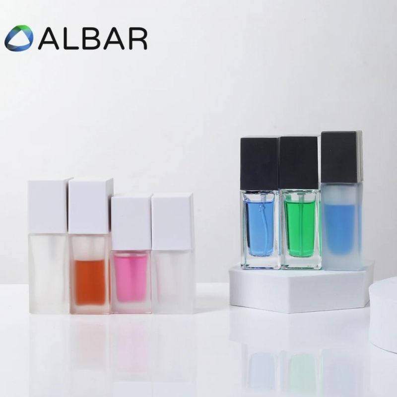 Customize Frosted Square Press Pump Glass Bottles for Cosmetics and Makeups