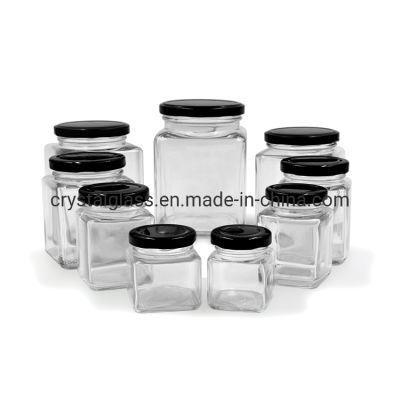 50ml 80ml 100ml 200ml 280ml 380ml 500ml 730ml Square Clear Glass Jar for Jam and Pickle with Metal Lid